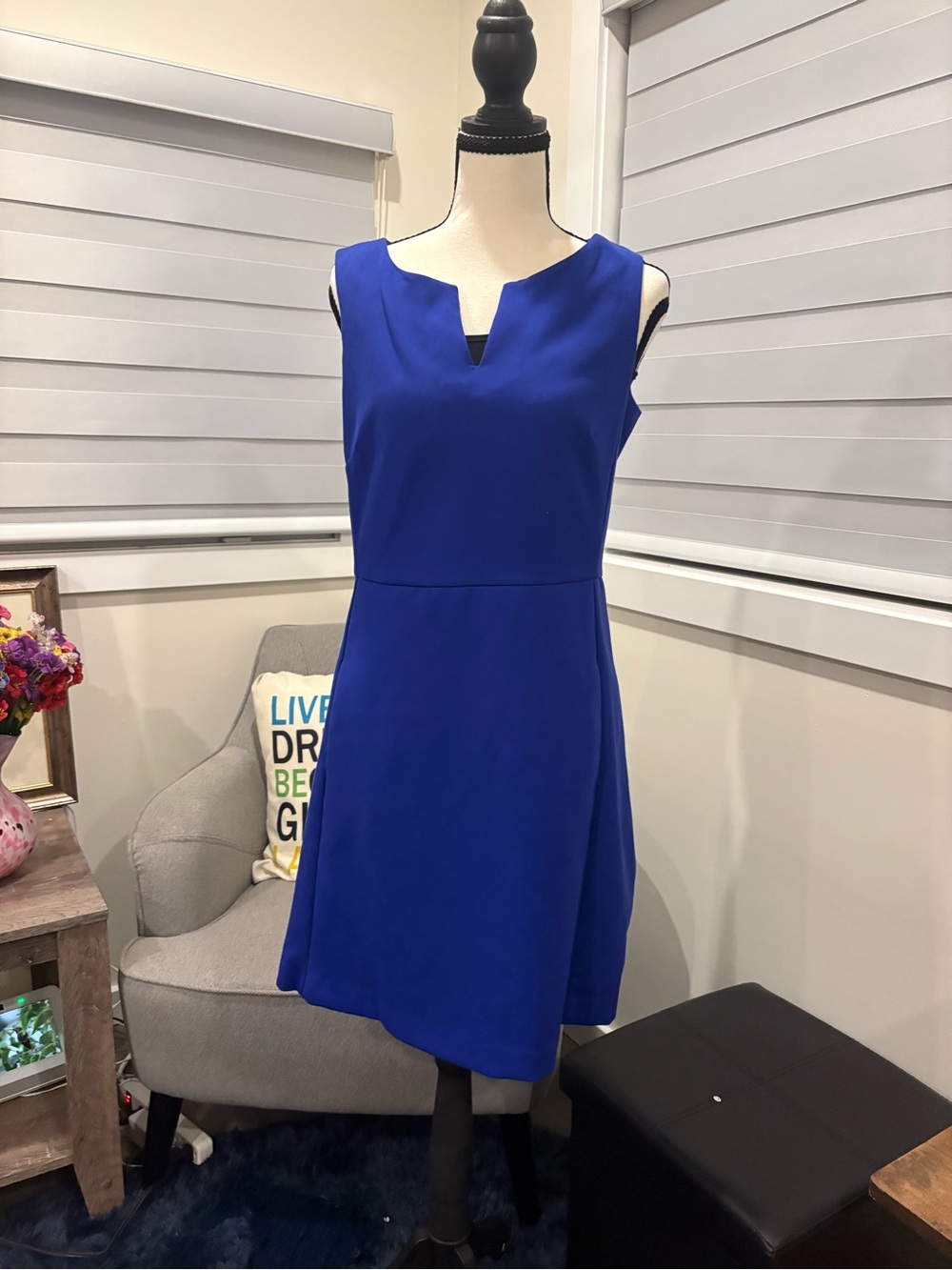 GAP Royal Blue Sleeveless Fit & Flare Dress Notch Neck Size 4